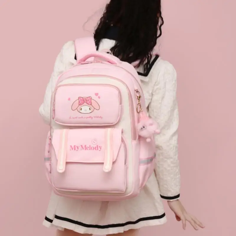 

Милый детский рюкзак Sanrios Kuromi My Melody, защищающий позвоночник и уменьшающий нагрузку, красивый школьный рюкзак, модный подарок