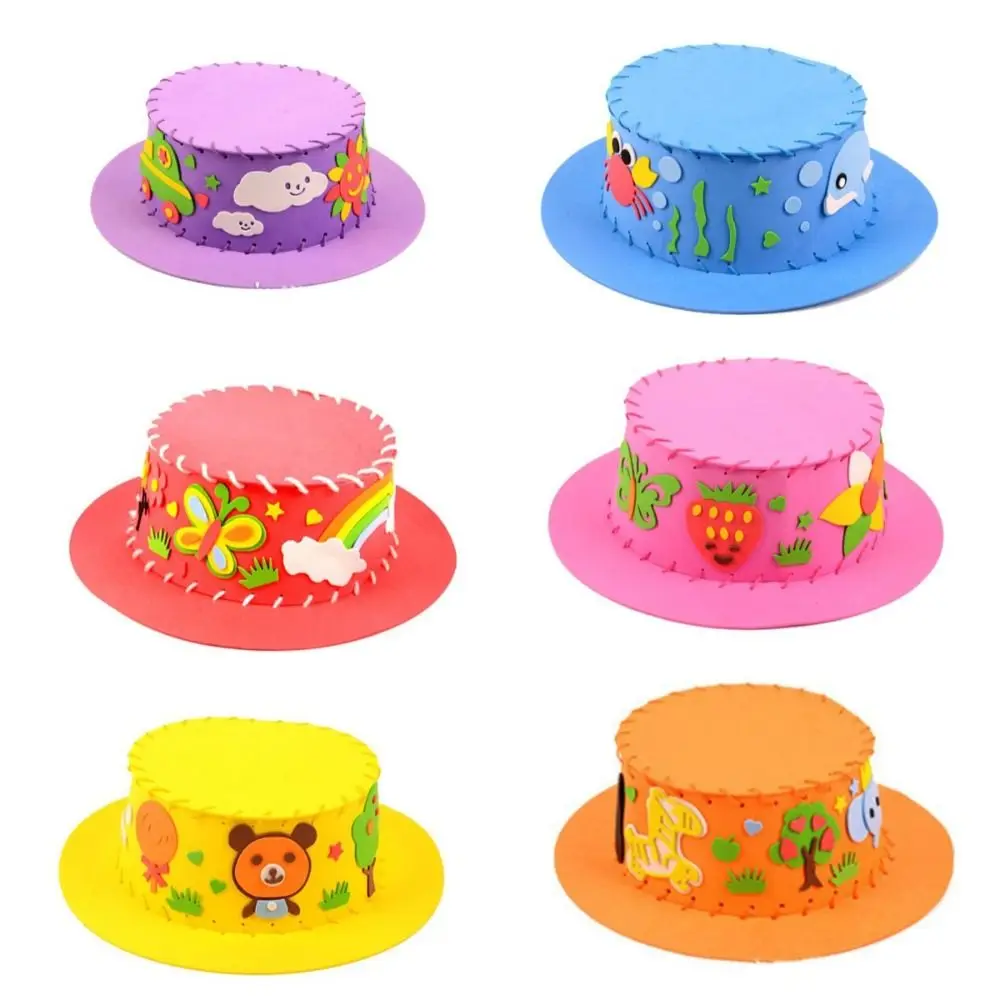 Animal Kids DIY Hat Toy Creative Flowers 3D Handmade Sewing Eva Hat Handicraft Weaving Kindergarten