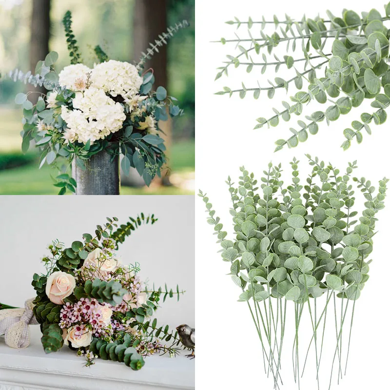 10/30pcs Artificial Eucalyptus Leaves Green Leaf Branches Fake Flower Plants For Wedding Bouquet  Home Decor Party Supplies Gift