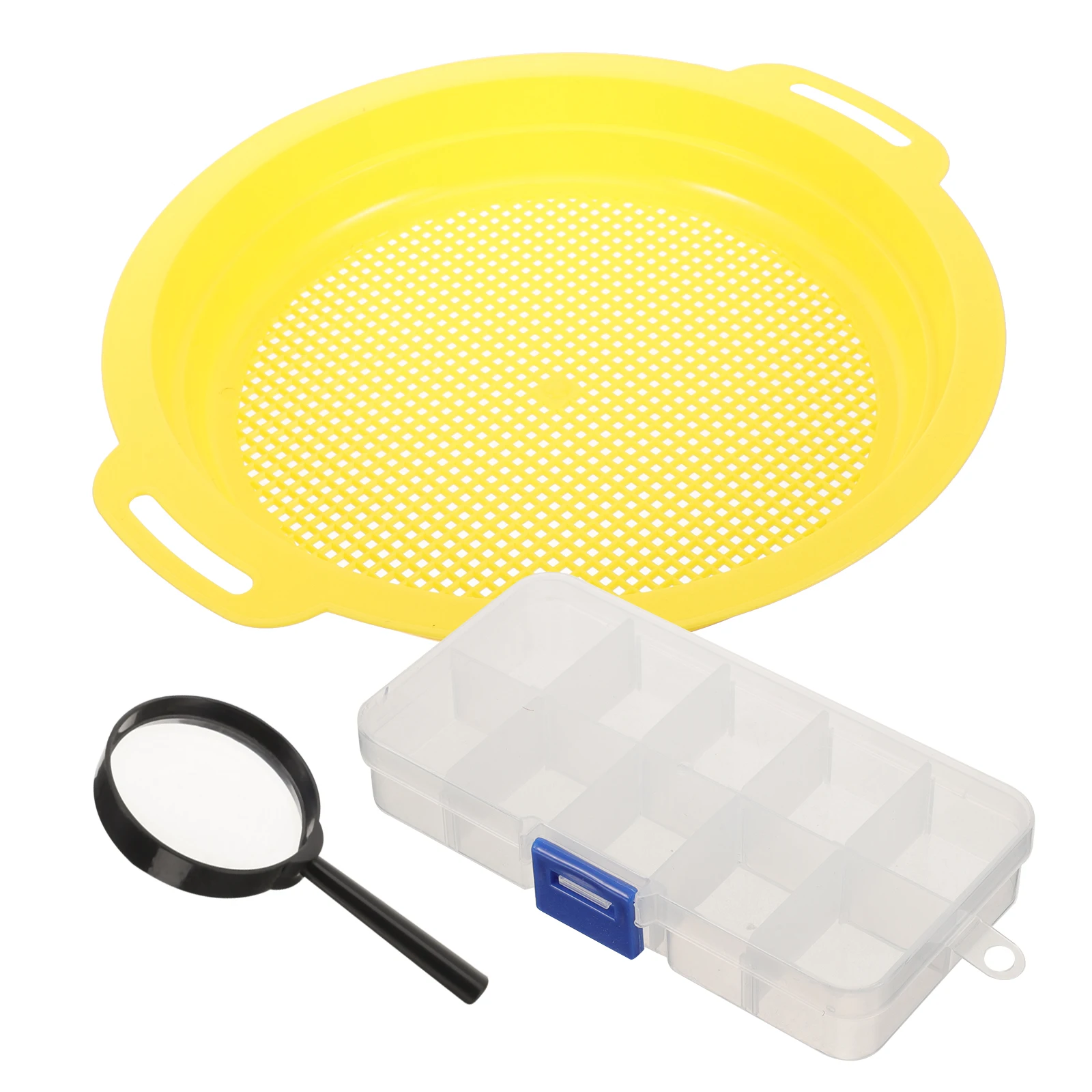 1 set di strumenti per bacino d'oro prospezione filtro portatile padella setacciatura sabbia ghiaia setaccio minerario padella a rete portatile per la panoramica dell'oro