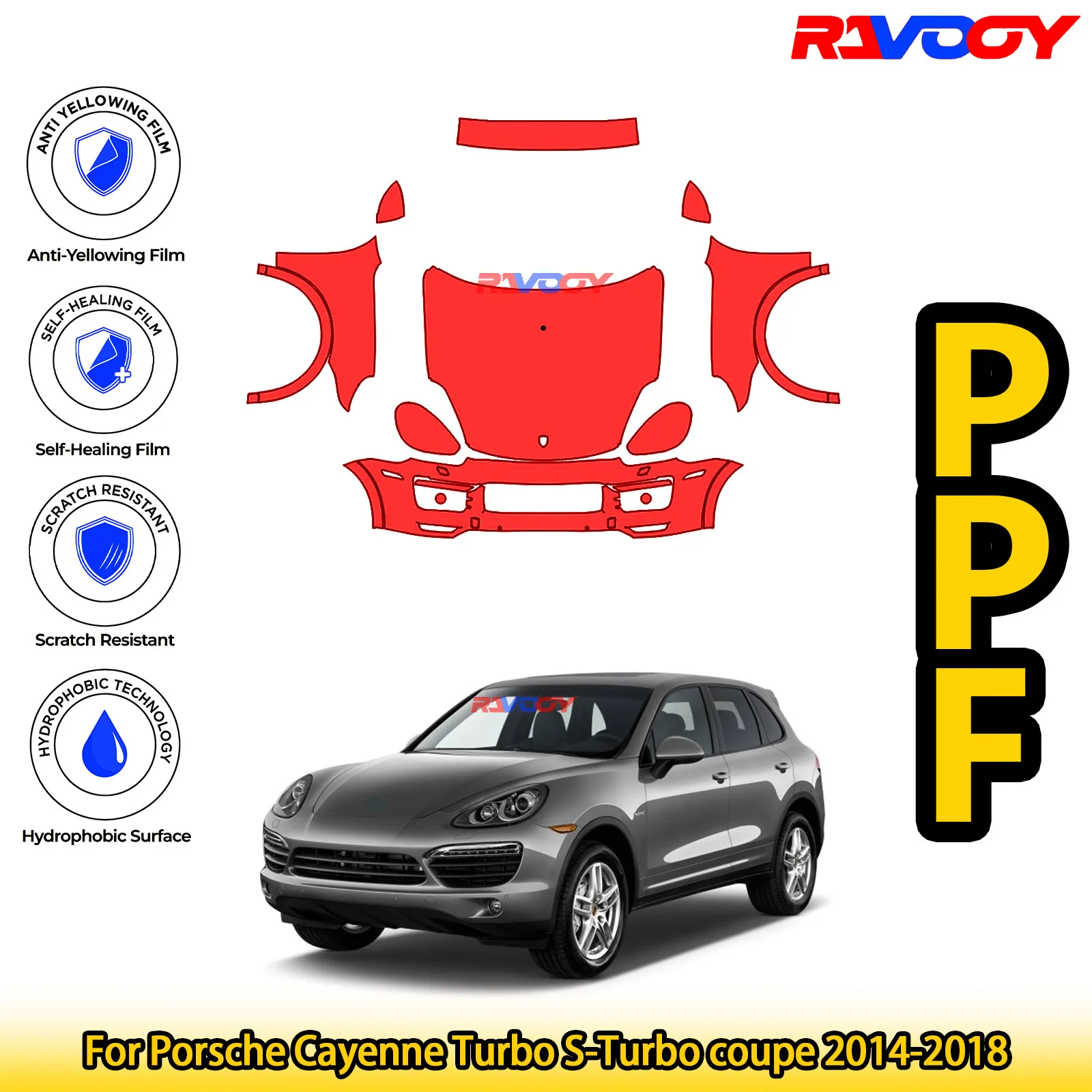 

For Porsche Cayenne Turbo S-Turbo coupe 2014-2018 Glossy Matte Black Precut front PPF Kit Paint Protection Film
