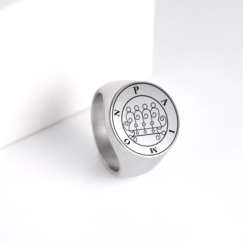 Dreamtimes Seal Satan Rings For Men Stainless Steel Paimon Sceal Baphomet Sigil of PAIMON 19mm Silver Color Ring Jewelry Gifts