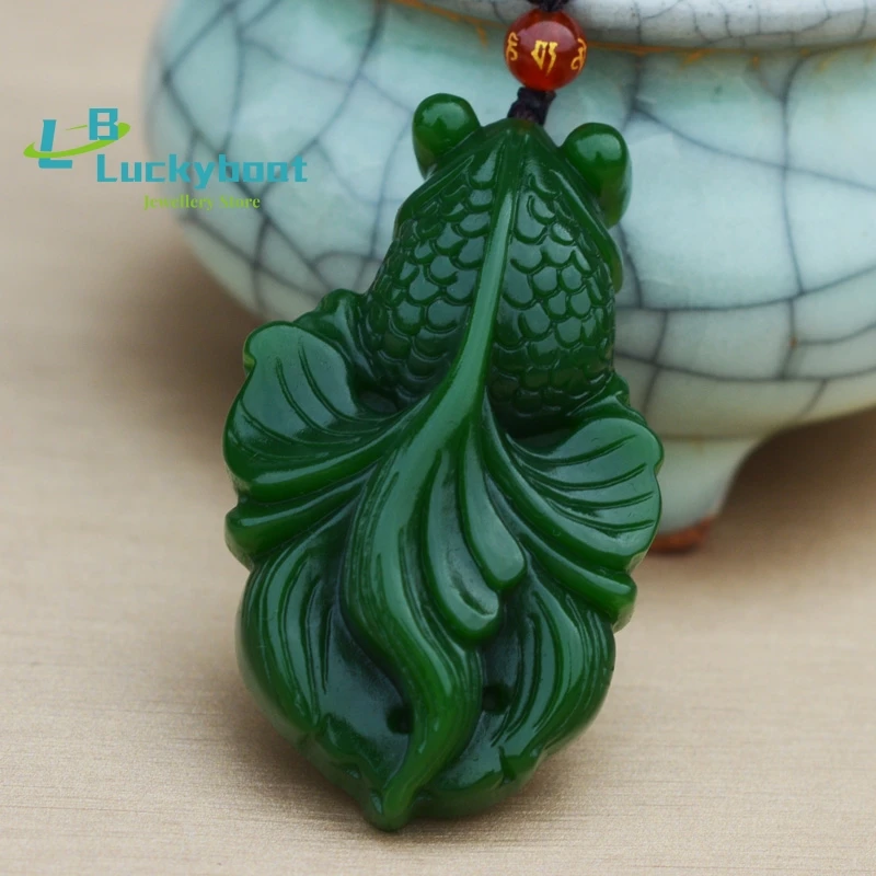 Natural Hetian Jasper Fish pendant Hand carved carp Nephrite pendant necklace Attached lanyard Fine Jade jewelry