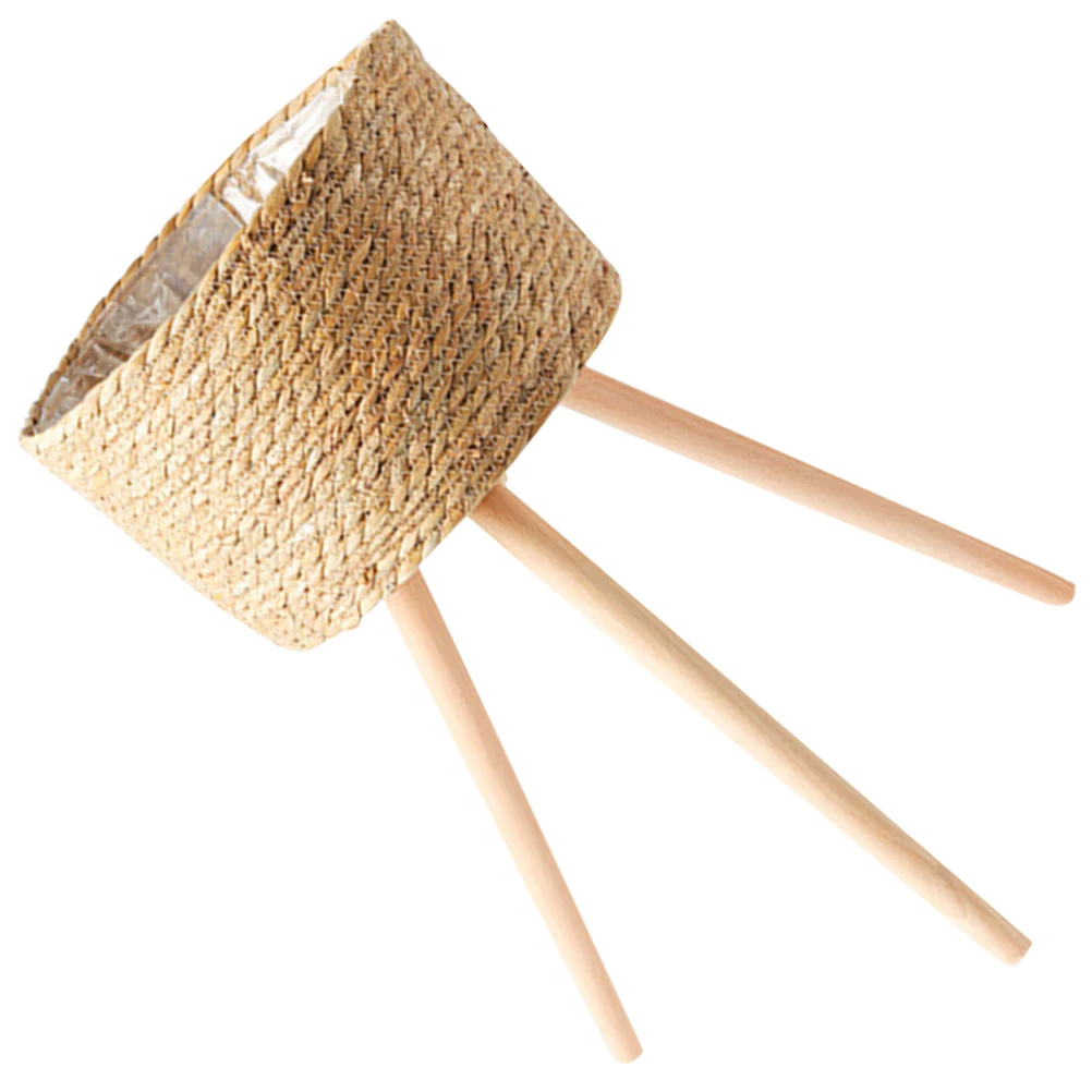 

Wooden Rattan Flower Stand Plant Woven Basket Planter with Wicker Pot Indoor for Floor