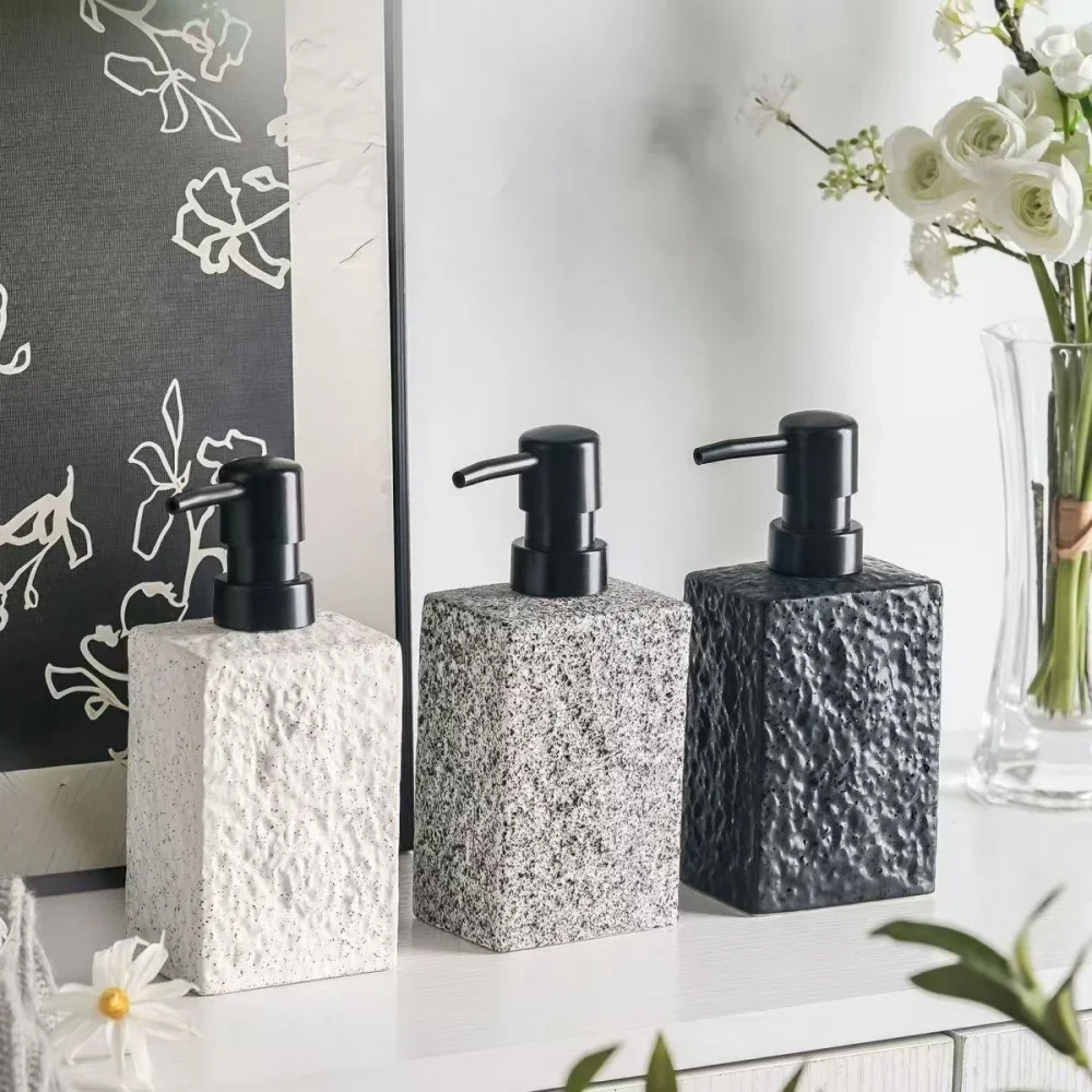 High End Stone Texture Ceramic Lotion Bottle for Home Hotel Multi Purpose Shampoo Hand Wash Bottle Durable Anti Slip Design