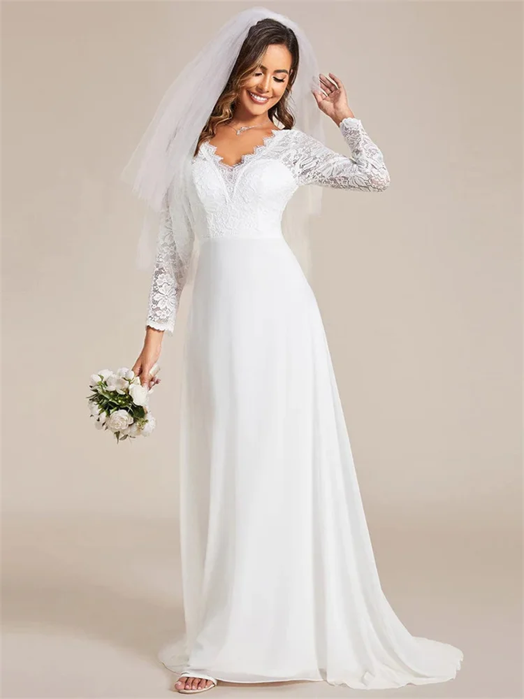 Robe de Mariée Trapèze à Manches sulf, Corsage en Cœur, Appliques Élégantes, Fermeture Éclair au Dos, Traîne de Balayage, Quelle que soit la Mariée, Nouvelle Collection 2024