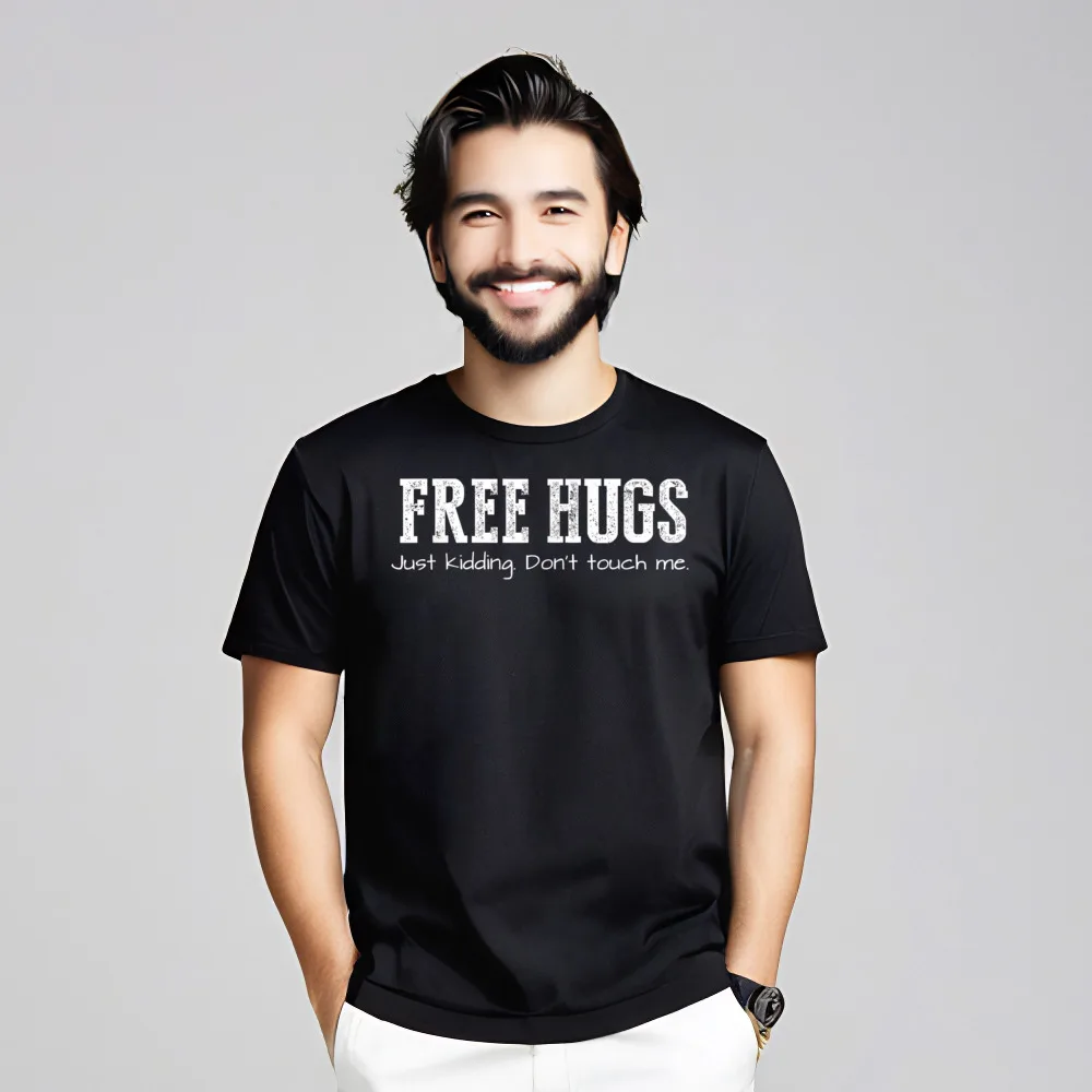 Short Sleeve Tops Tees Outdoor Crew Neck Pure Cotton Female T Shirts Funny Sarcastic Free Hugs T-Shirt Slogan Tees Funky