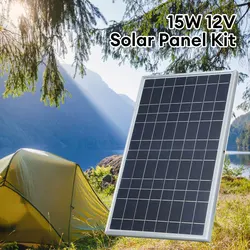 1 Pcs Solar Panel 15W DC 12V Kit with Alligator Clip IP65 Waterproof for Home Indoor Outdoor Portable Solar Charger