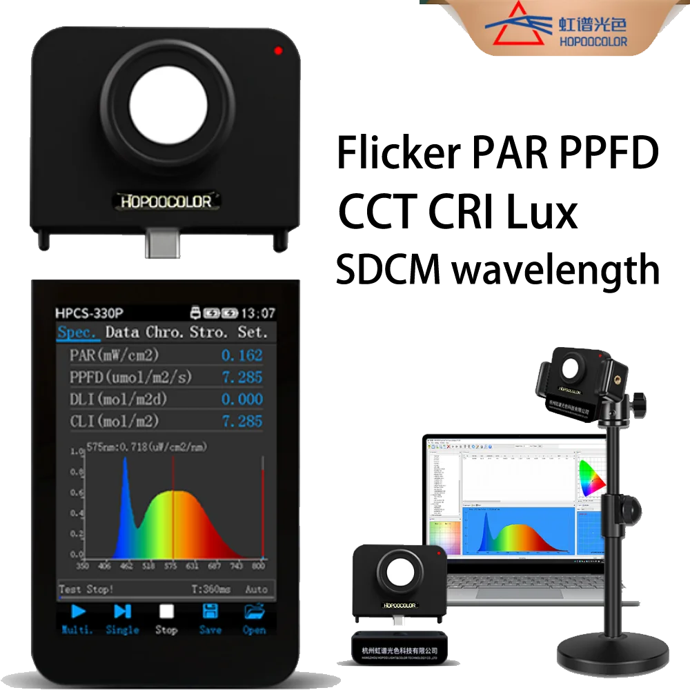 Wireless PAR meter flicker spectrometer HPCS330P PPFD sensor cri cct meter Hopoocolor