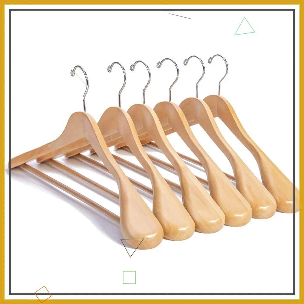 

Элитные деревянные вешалки для костюмов (12 шт.) с глянцевым покрытием, широкими плечиками и поворотными крючками — Премиальные органайзеры для пальто и курток