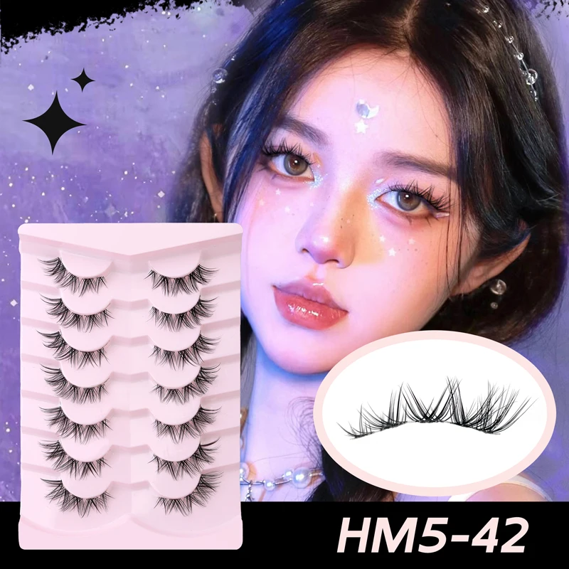 7Pairs Faux Mink Eyelashes Invisible Band Lash Extension Cat Eye Lashes Soft Natural Makeup Winged End Eye Elongated Lashes