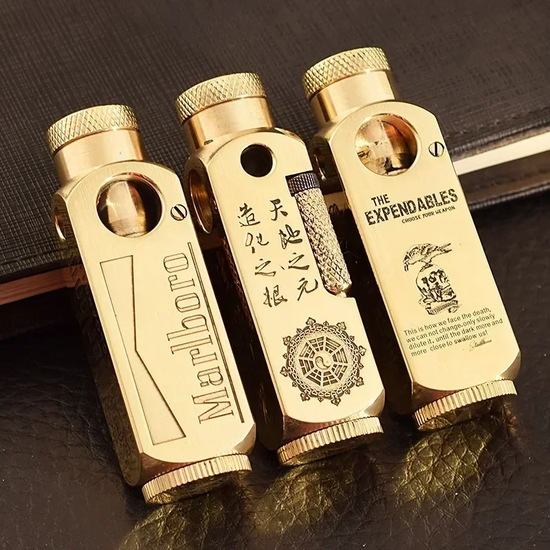 New Luxury Heavy-duty Trench Shaped Brass Lighter With Laser Carved Hexagonal Patterns Personalized Retro Lighter For Collection