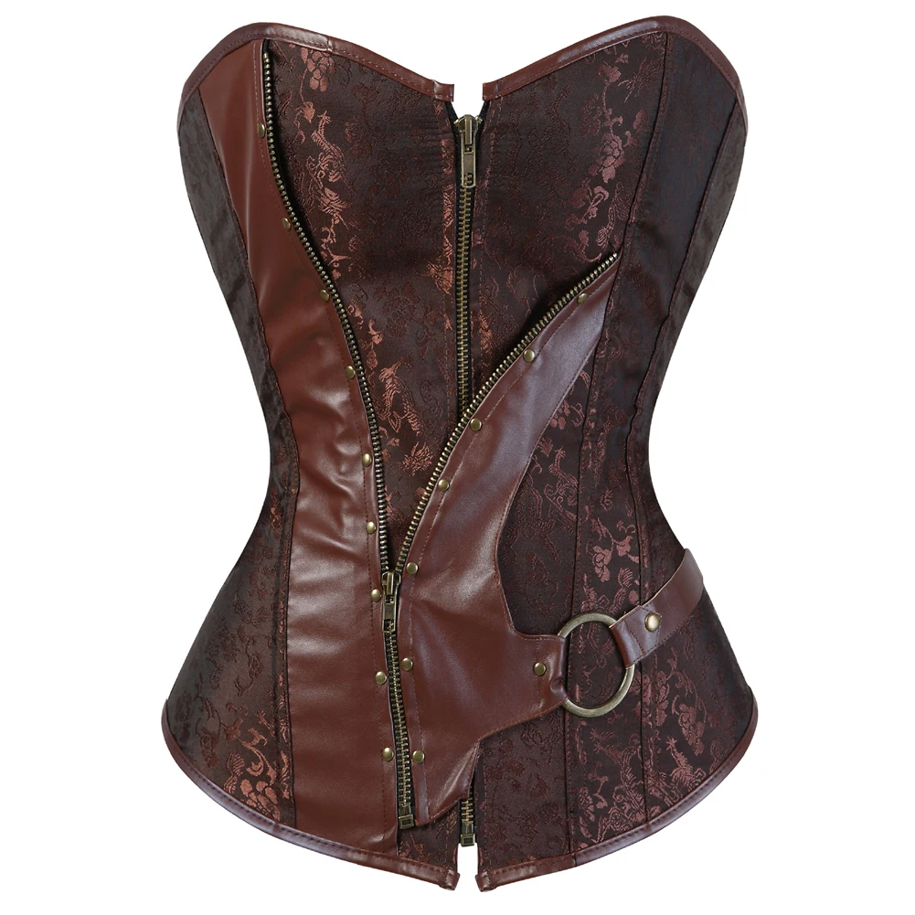 Gotisches Korsett für Damen, Steampunk, sexy Korsett, braunes Overbust-Bustier-Top, Vintage-Halloween-Kostüm