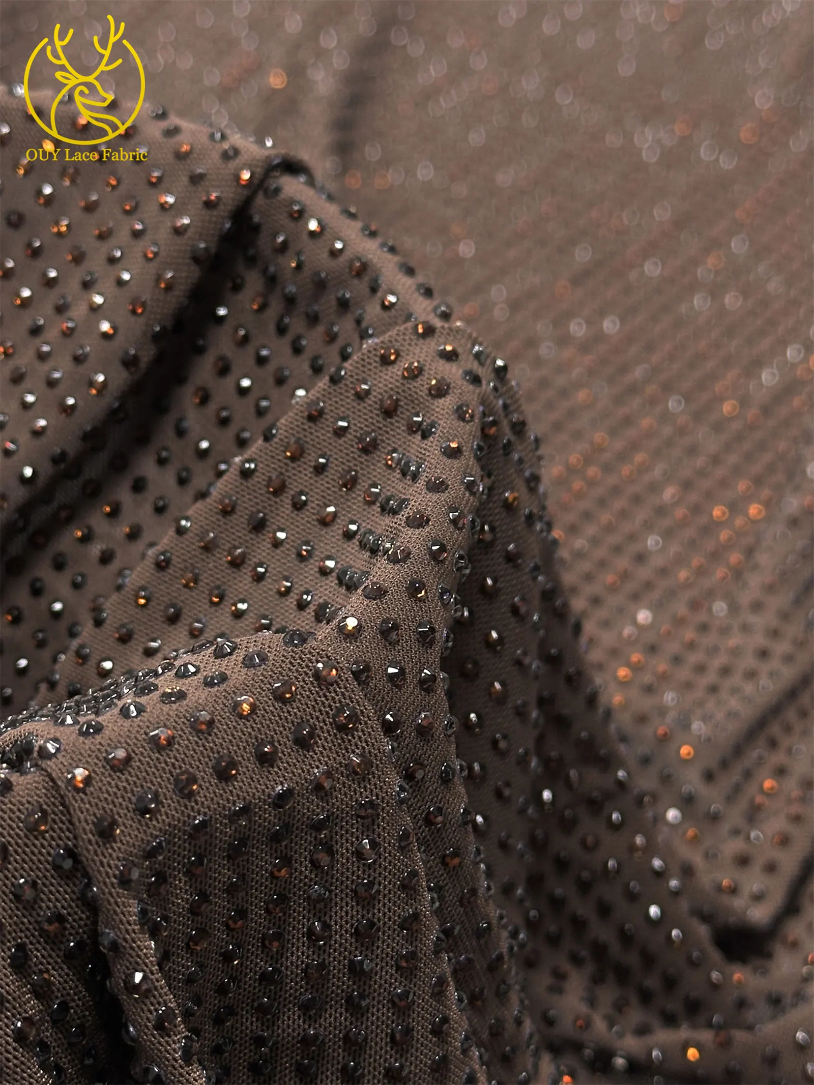 Lujoso último cristal agua diamante cabeza tela tela elástica de gama alta verde brillante adornado fiesta vestido de noche costura
