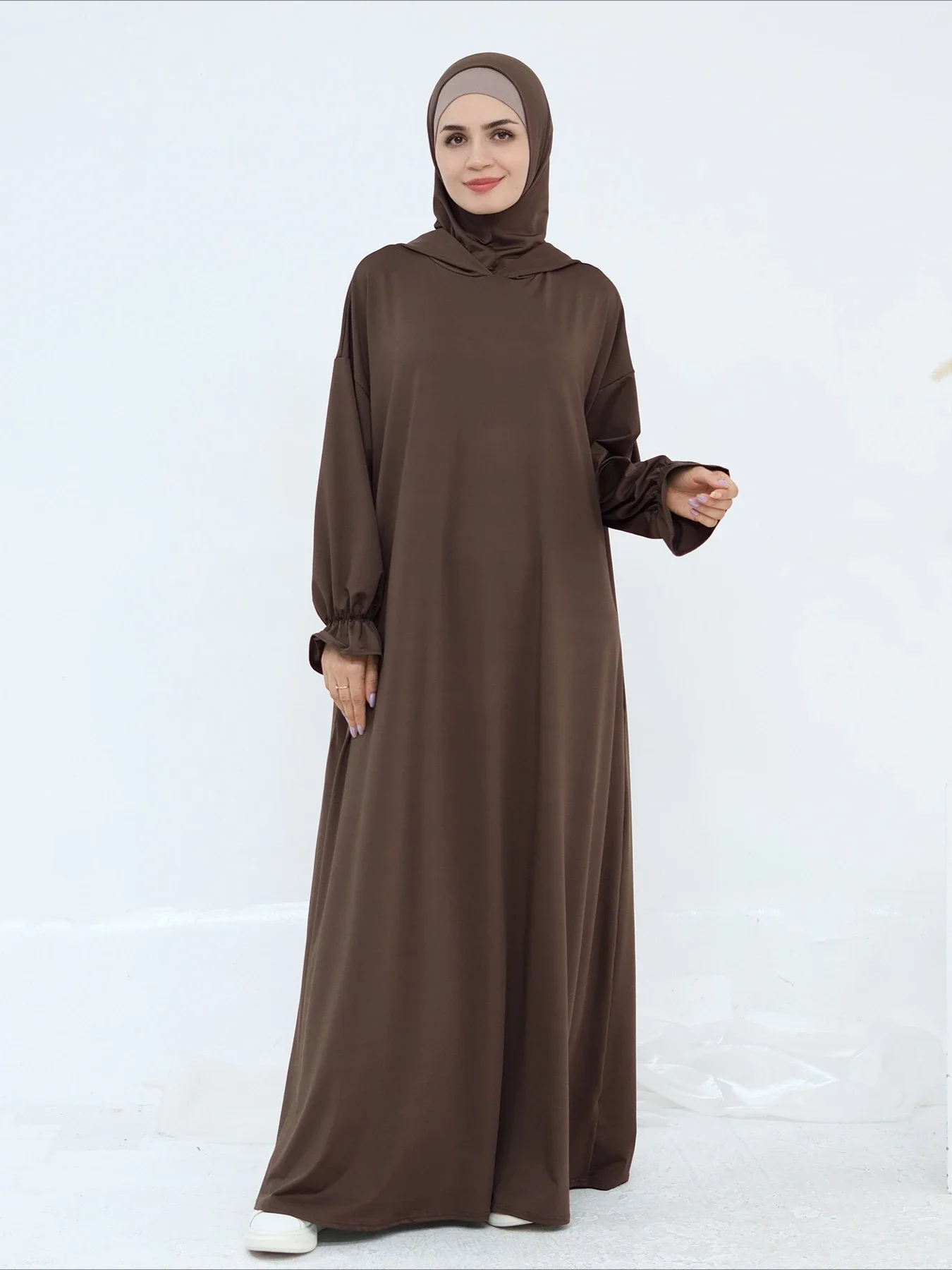 

Дубайское женское платье для молитв, однотонная абайя с капюшоном, исламские праздничные платья, арабская мусульманская джалабия, длинное платье для Рамадана, длинный халат