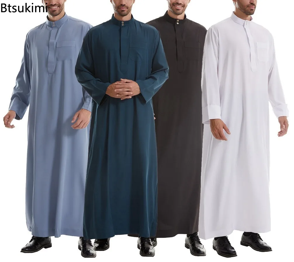 Mens Robe Long Sleeve Saudi Abaya Arabic Thobe Jubba Thoub Dubai Daffah Kaftan Middle East Islam Thawb Jubba Muslim Dress Caftan