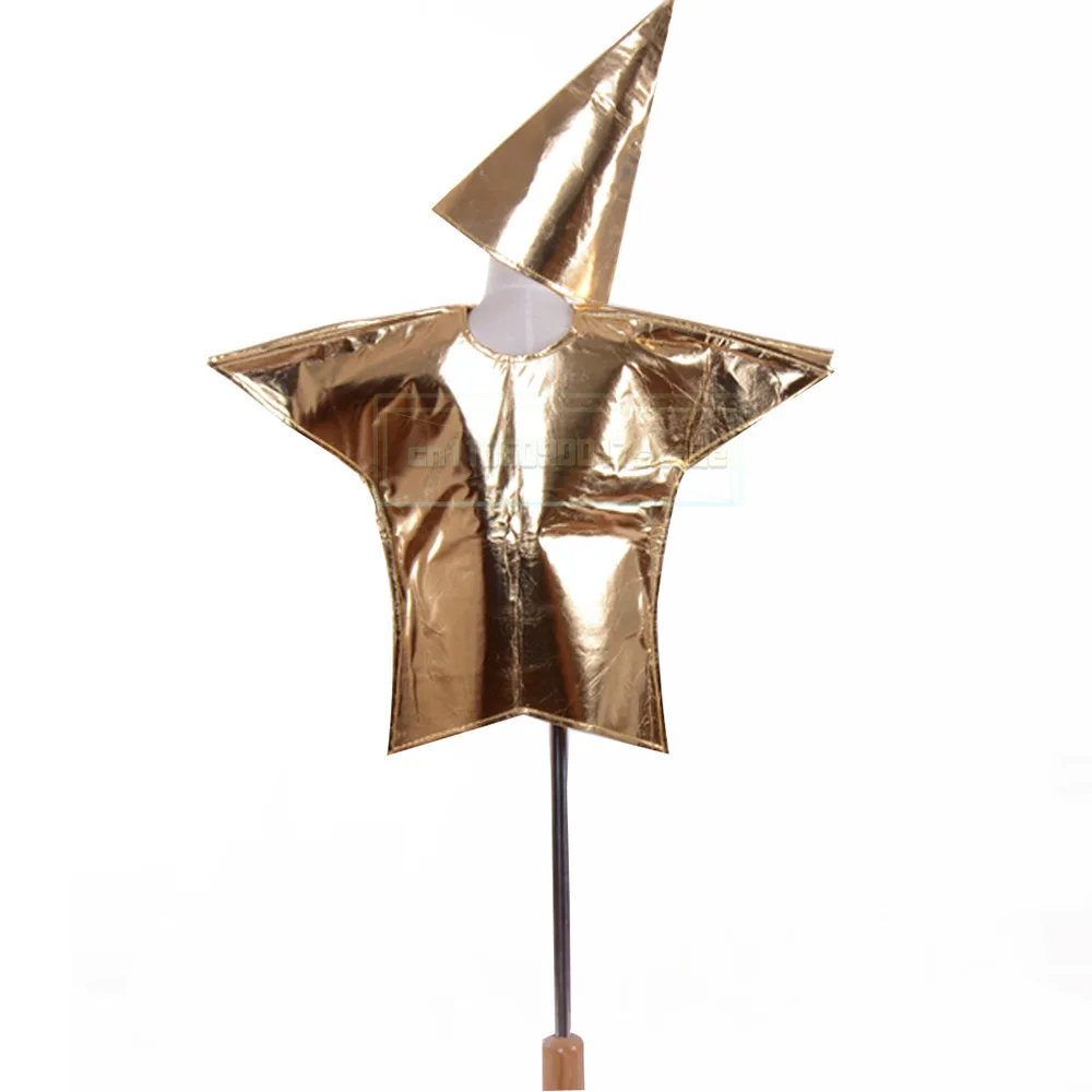 زي النجمة الذهبية للبالغين أو الأطفال، فستان فاخر بنجمة خمس نقاط للأولاد والبنات، زي حفلة عيد الميلاد للأطفال