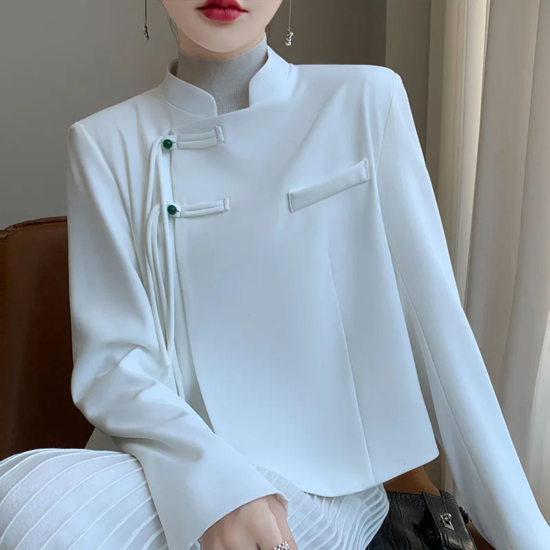 

2026 New Chinese Style Women's Short Coat, Stand Collar, Elegant Outerwear, Loose Fit, Buttoned, Fashionable Blazer