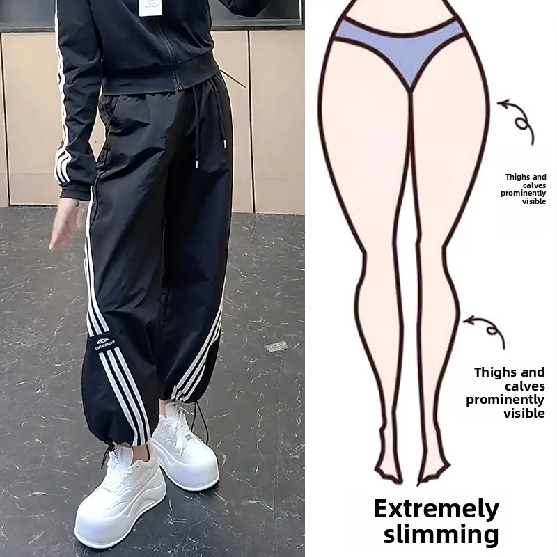 

plus Size Women's Summer Thin Side Stripe Casual Pants 200 Pounds Slimming Nine Point Workwear Trousers High Waist Loose Fit