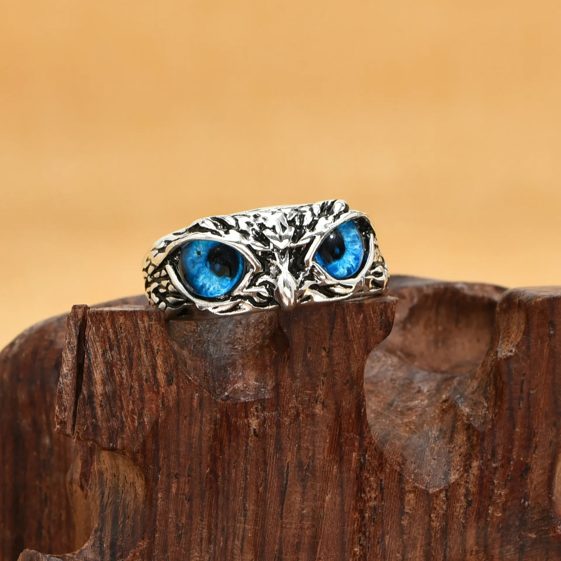 1PC Adjustable Blue Eyes Owl Ring Silver Color for Cute Men and Women Engagement Wedding Rings Jewelry Gifts