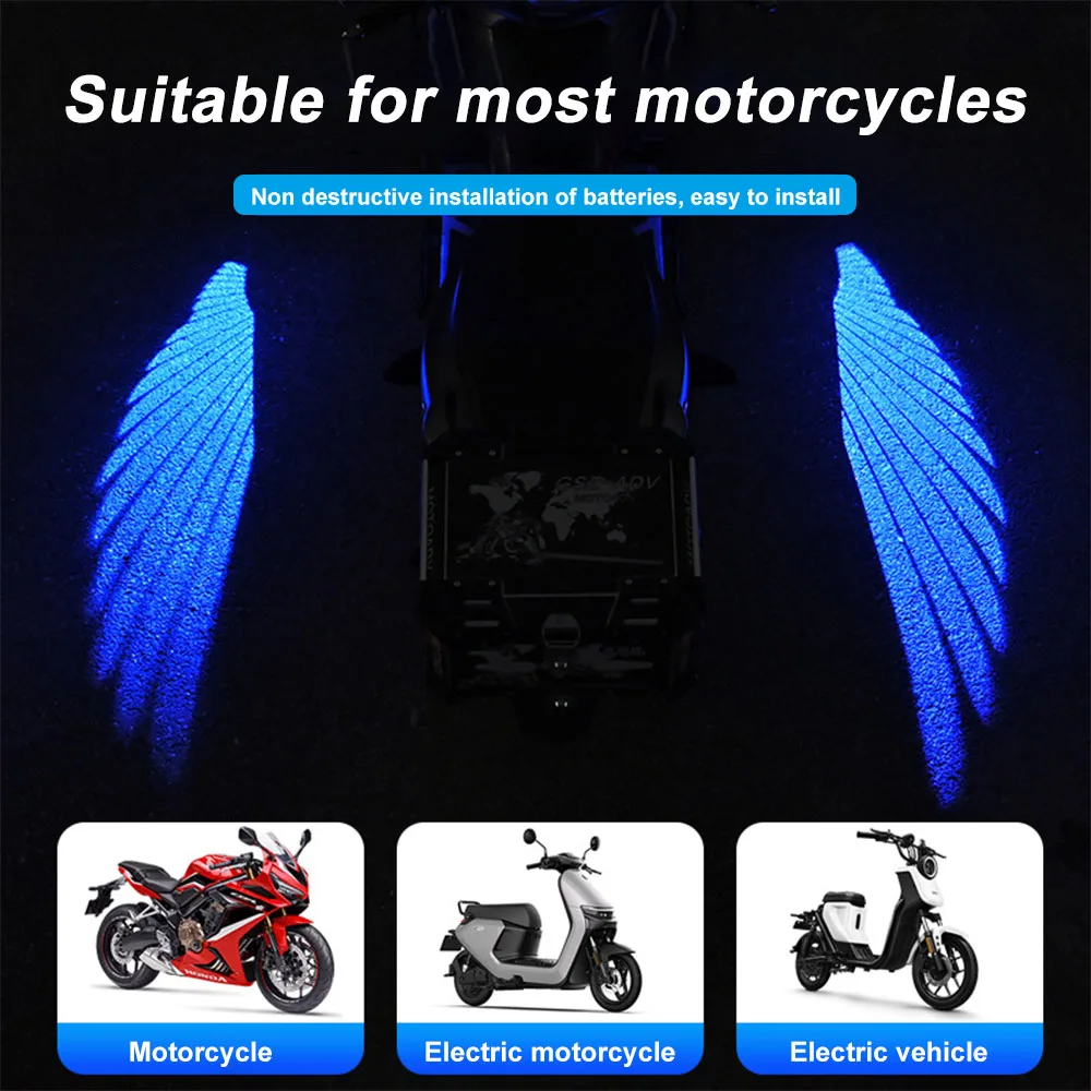 2pcs Motorcycle LED projector Angel's Wings Led Decorative light Anti collision taillights moto Driving Lamp led puddle light view 2
