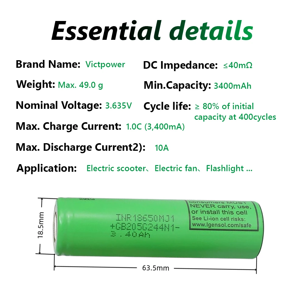 Victpower 100% Original INR18650MJ1 3.7V 18650 3500mAh 3200mAh Lithium-ion Battery NCR18650MJ1 MH1 for E-BIKE Battery Pack