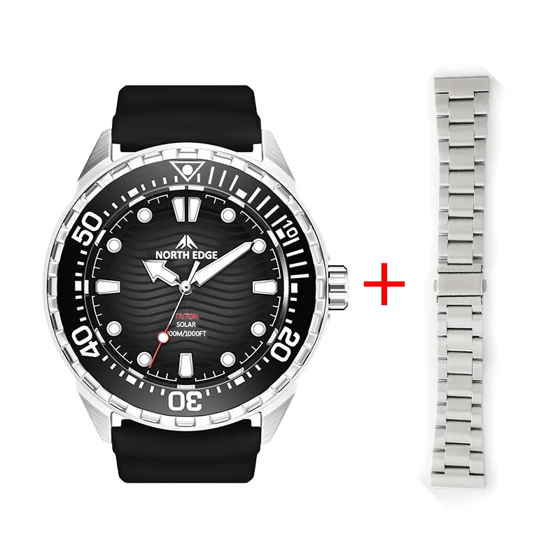 NORTH EDGE 2025 New TRITON Solar Powered Dive Watch Men Luxury Quartz Watches For Men 316L Stainless Steel Case Waterproof 300M image 3