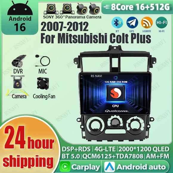 Android 16 Carplay Auto Qualcomm 2K QLED Bildschirm Autoradio für Mitsubishi Colt Plus 2007-2012 GPS Stereo Multimedia 4G BT