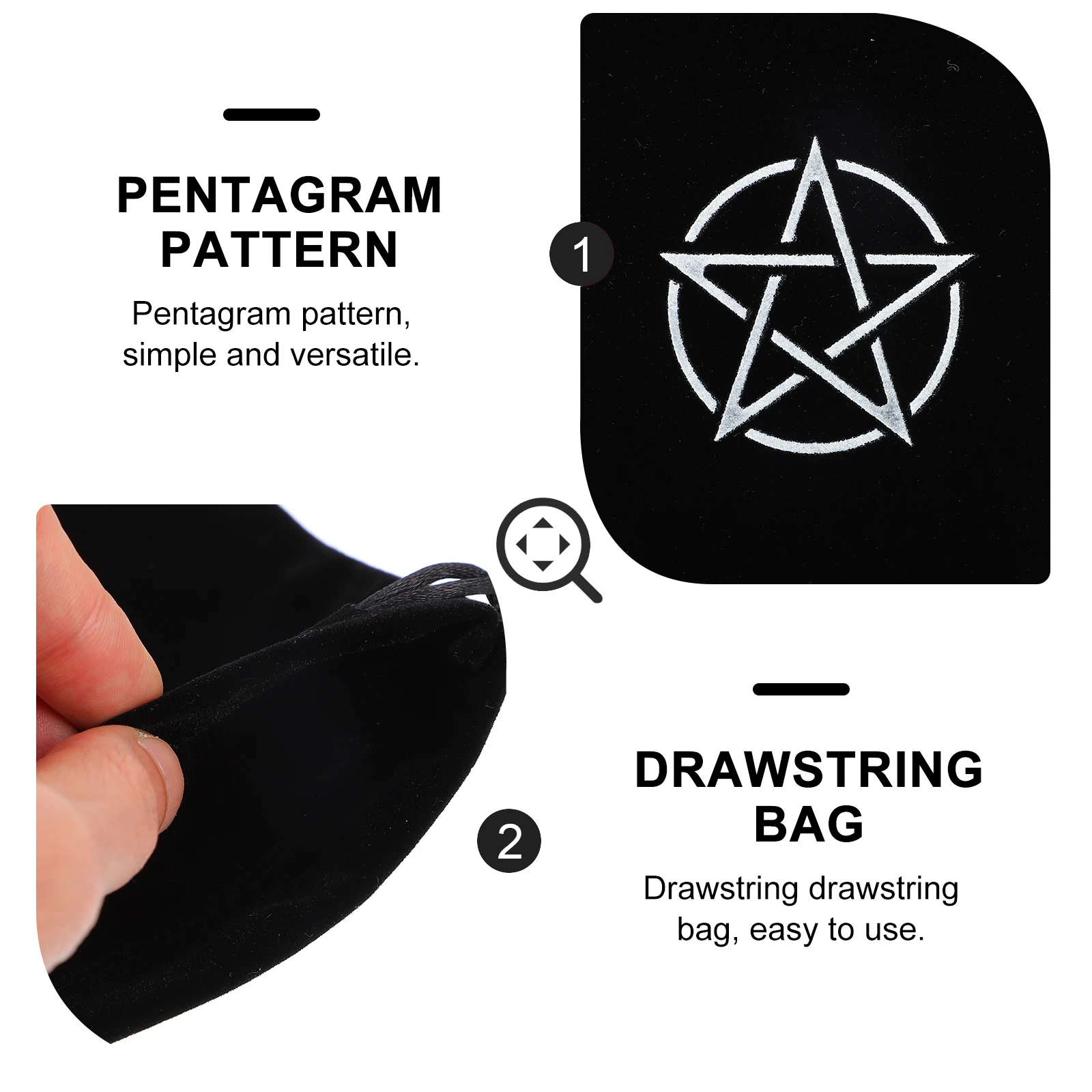 2 pezzi di borsa portaoggetti per tarocchi, contenitore in tessuto, modello pentacolo, organizer per pentagramma con coulisse