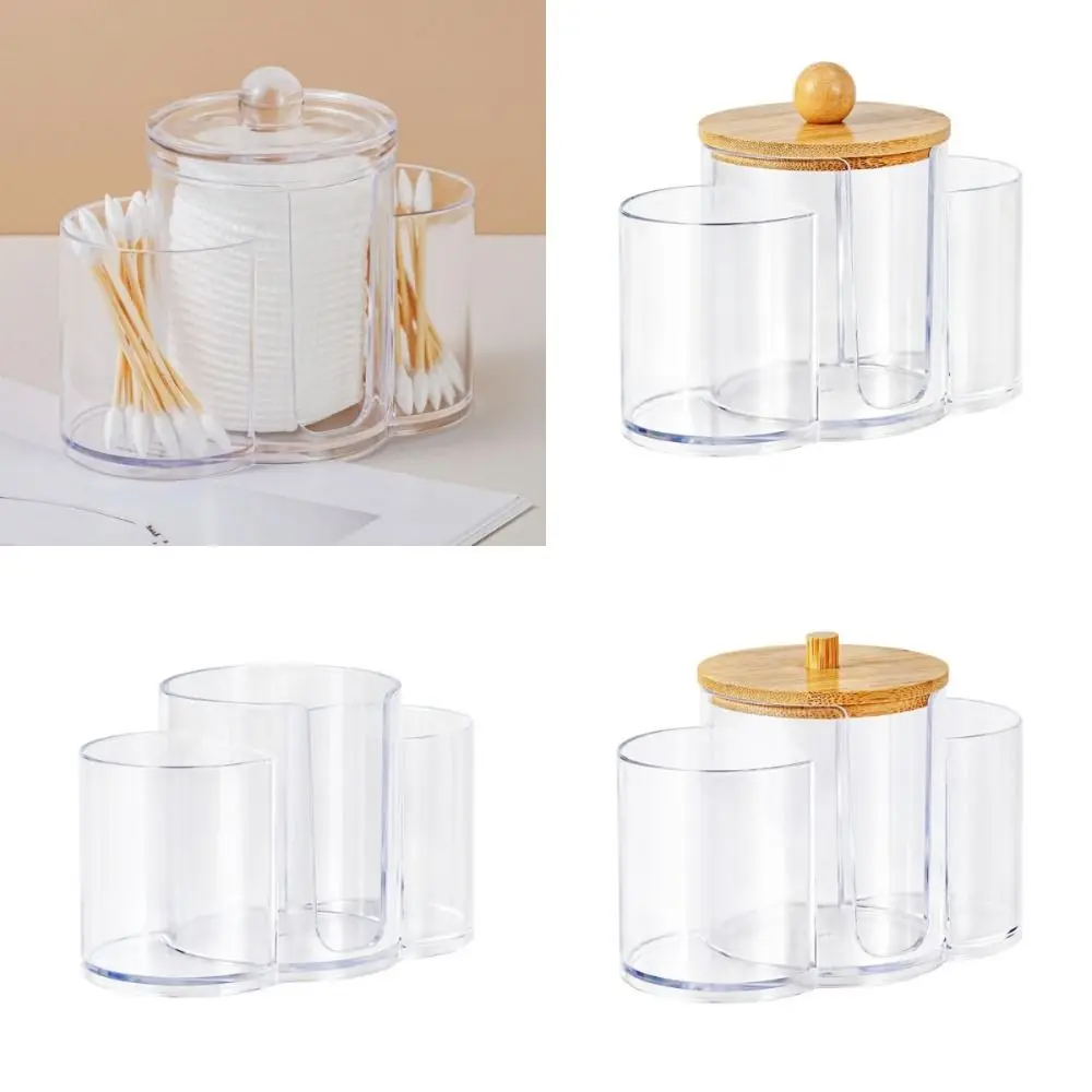 3-in-1 Design Cotton Round Pad Holder Plastic Multi-Functional Cotton Swab Box Dustproof Bamboo Lids Powder Puff Storage Box