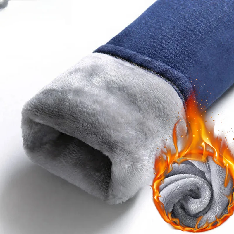 New Women Mid Waist Autumn Add Velvet Skinny Vaqueros Mujer Korean Fashion Slim Thick Fleece Denim Pants Winter Blue Warm Jeans