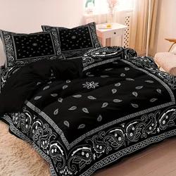 Paisley Mandala Black Duvet Cover Set Bohemian Style Double For Adults Queen King Size Bedding Set With Pillowcase For Bedroom