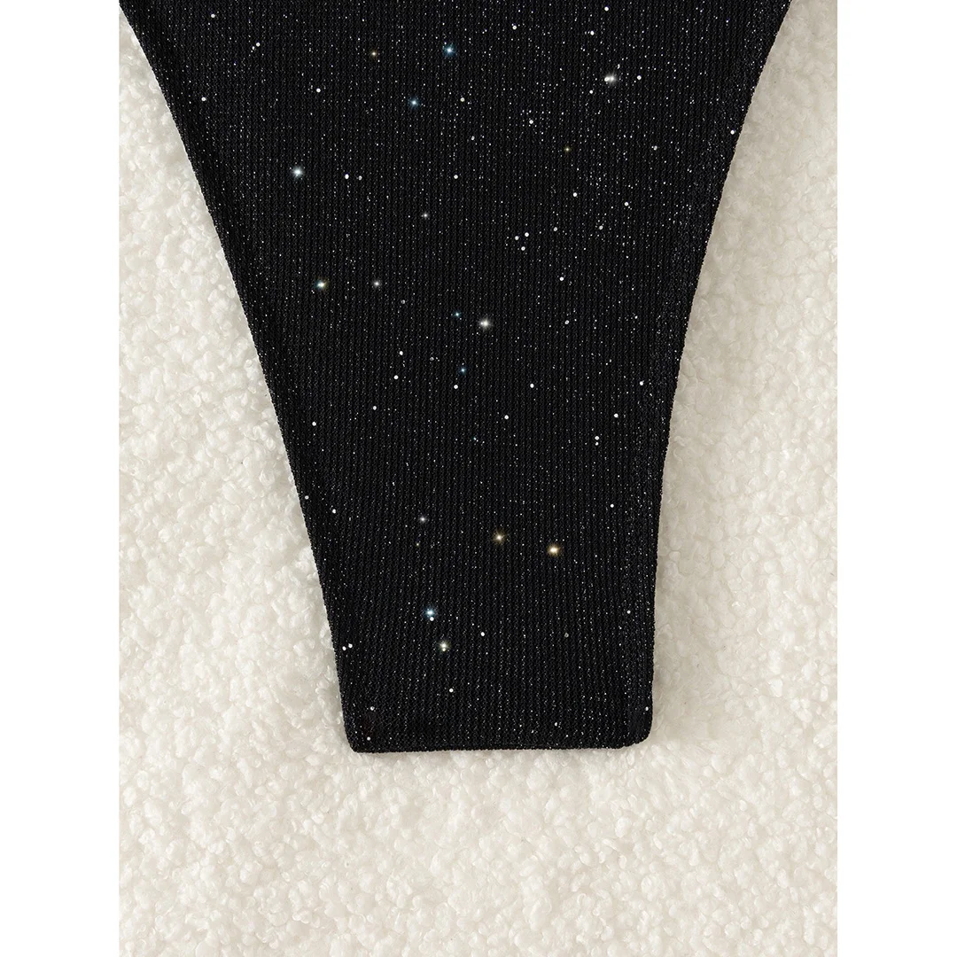 Glitzernder, funkelnder Neckholder-Bikini mit hohem Beinausschnitt, Damen-Badebekleidung, zweiteiliger Bikini-Set, Badeanzug, Badebekleidung, Schwimmbekleidung V5501R – Detail 40