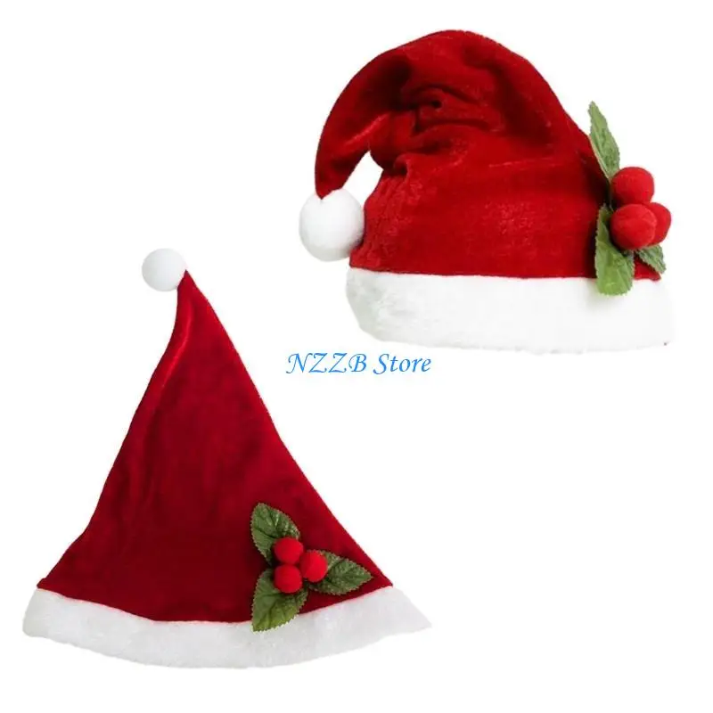T21F عيد الميلاد سانتا قبعة عيد الميلاد قبعة مخملية للجنسين الراحة قبعات عيد الميلاد لعيد الميلاد السنة الجديدة عطلة احتفالية #2