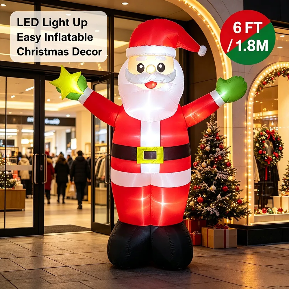 6FT Inflatable Santa Claus LED Lighted Yard Decor Outdoor Christmas Blow Up Ornament