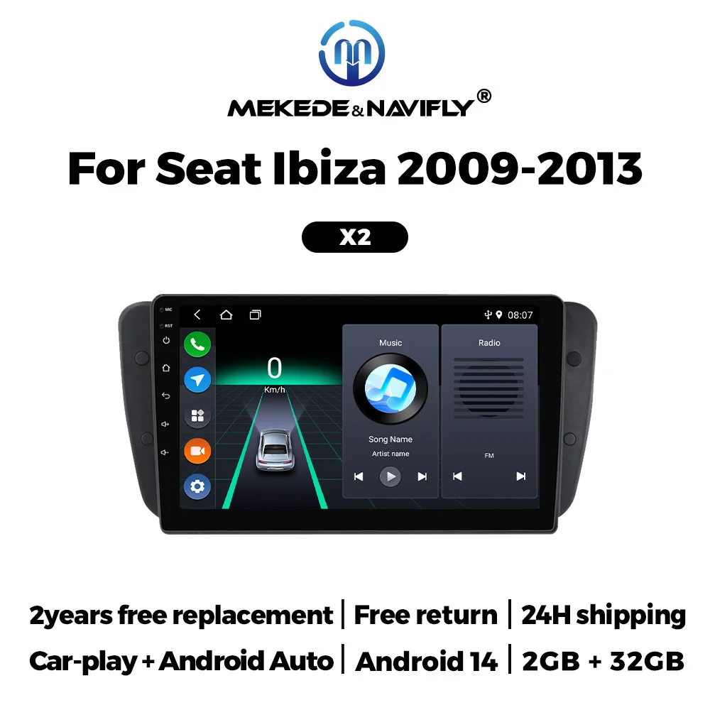 

For Wireless Apple CarPlay Android 14 Auto Radio For Seat Ibiza 2009-2013 Stereo IPS Multimedia Rear View Camera Display Navi