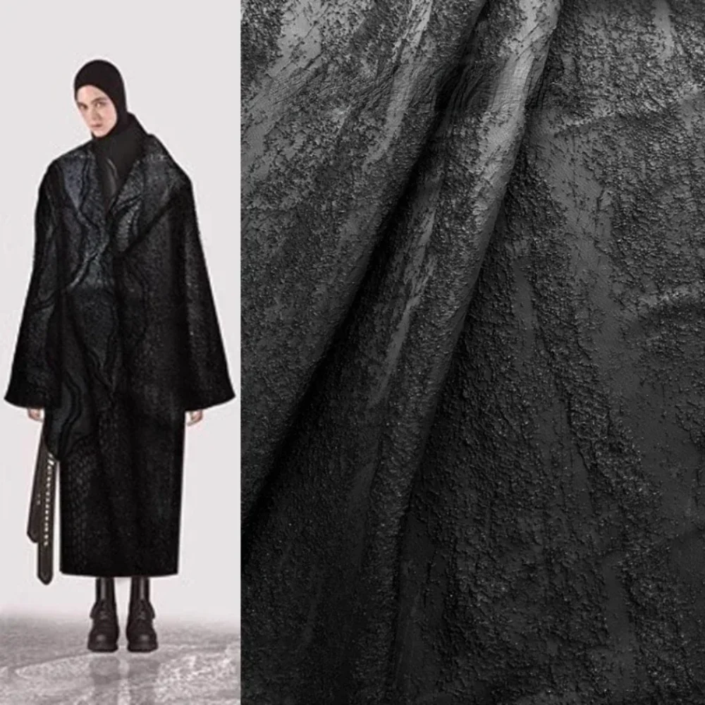 Heavy Duty Black Grain Jacquard Fabric Creative Designer Fashion  Apparel Diy Sewing Cloth Material