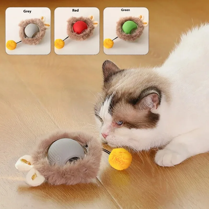 Cat Interactive Ball Toys Automatic Rolling Ball Faux Tail Rechargeable Smart Pet Electric Toy Dog Cat Training Imitate Mouse