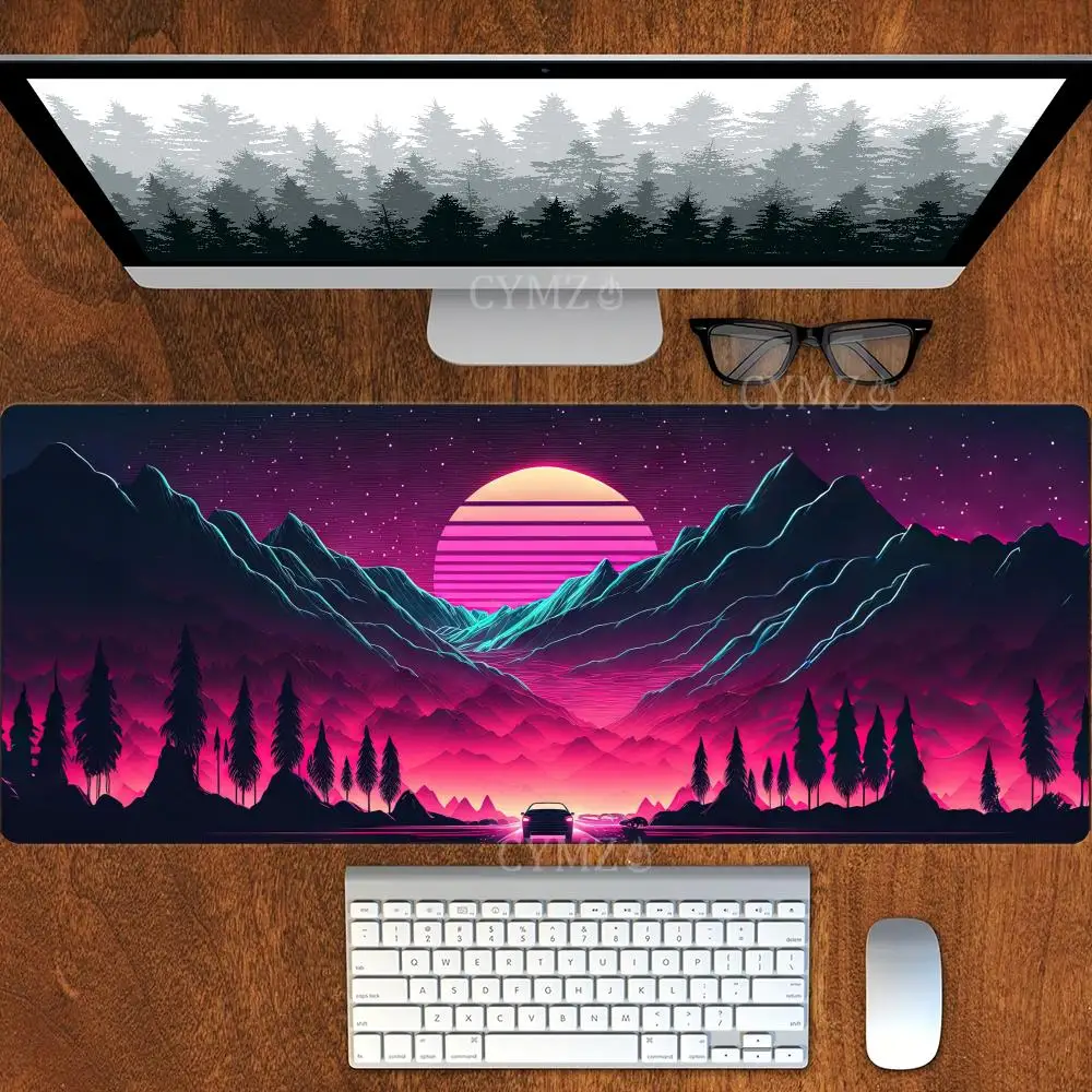 

Cyber-style sunset landscape design Mouse Pad Desk Mat Non-Slip Stitched Edge office mat Gaming pad 30X80CM Computer mousepads