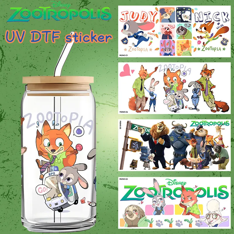 Zootopia 2, decoratieve waterbekerstickers Nick Wilde Judy Hopps Dtf-stickers UV-verpakking Afdrukken Kristal Cartoon DIY-stickers