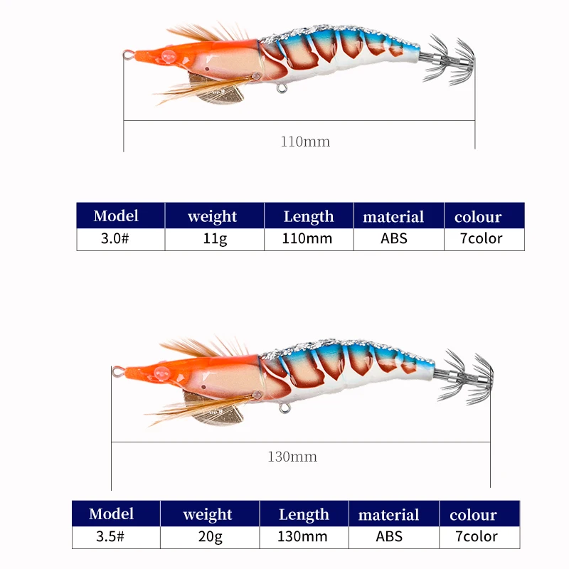 FSDZSO Squid Bait 3.0# 3.5# Squid Hook Wood Shrimp Lures Jigs Cuttlefish Bait Lifelike Simulation Silicone Octopus Bait