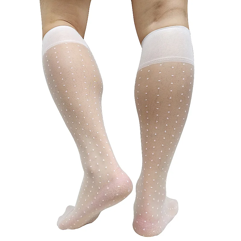 Costume formel pour hommes, chaussettes Ultra-fines transparentes, robe longue Tube, hauteur aux genoux, bas Sexy à pois, Lingerie d\'affaires