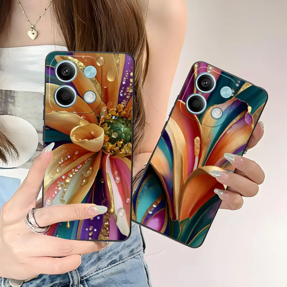 

Чехол для мобильного телефона с золотыми цветами для POCO F6 F5 F4 F3 F2 Pro GT C40, защитный чехол для мобильных телефонов с цветной печатью, смартфонов, красивый