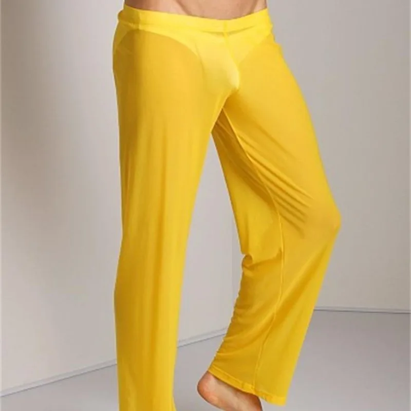 Men Open Crotch Sexy See Through Long Johns Low Rise Summer Breathable Leggings Home Casual Lightwear Pants Crotchless Clubwear