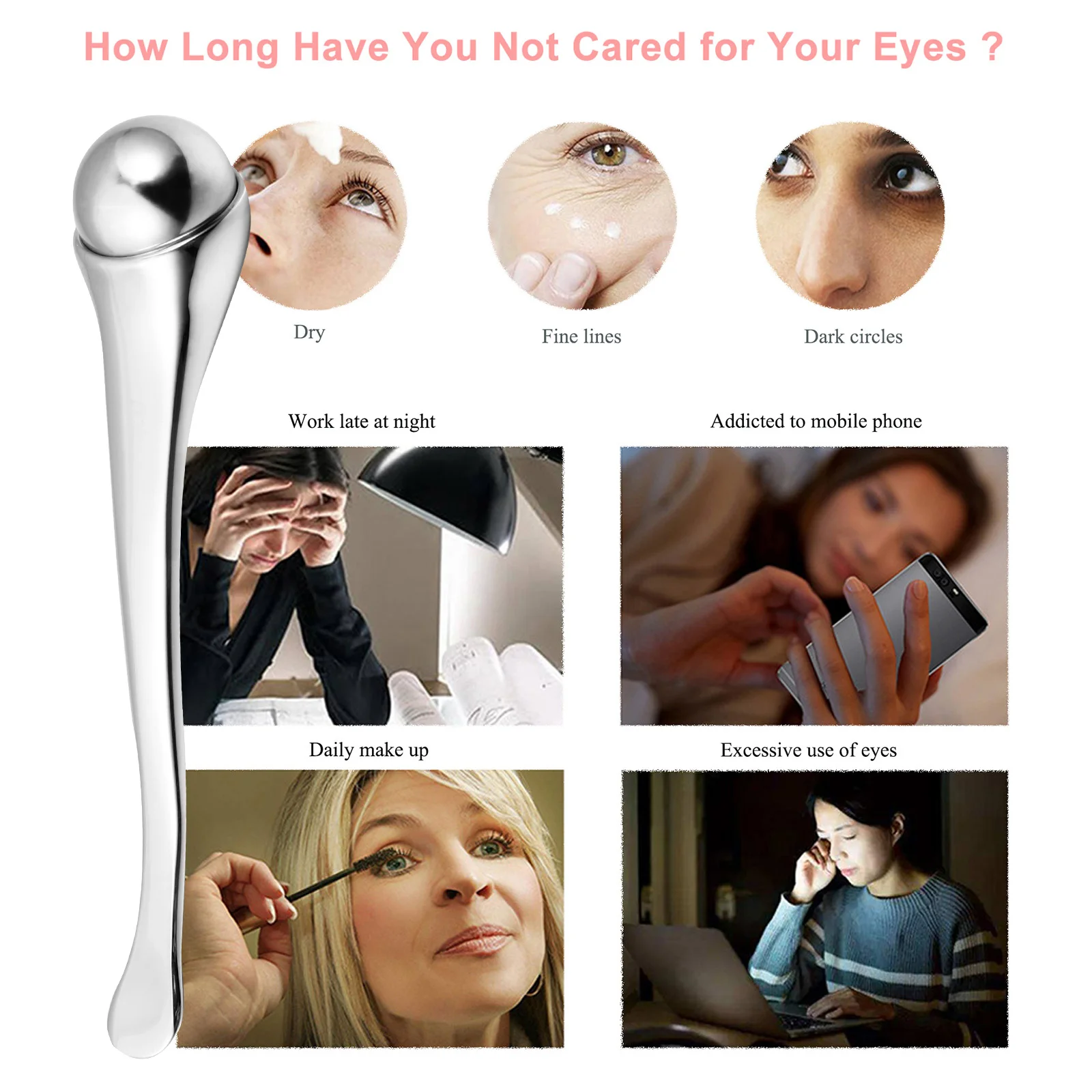 

Eye Cream Massage Stick Metal Facial Mask Spoon Dual Ended Eye Cream Applicator Spatula Tool Reduce Puffiness Wrinkles