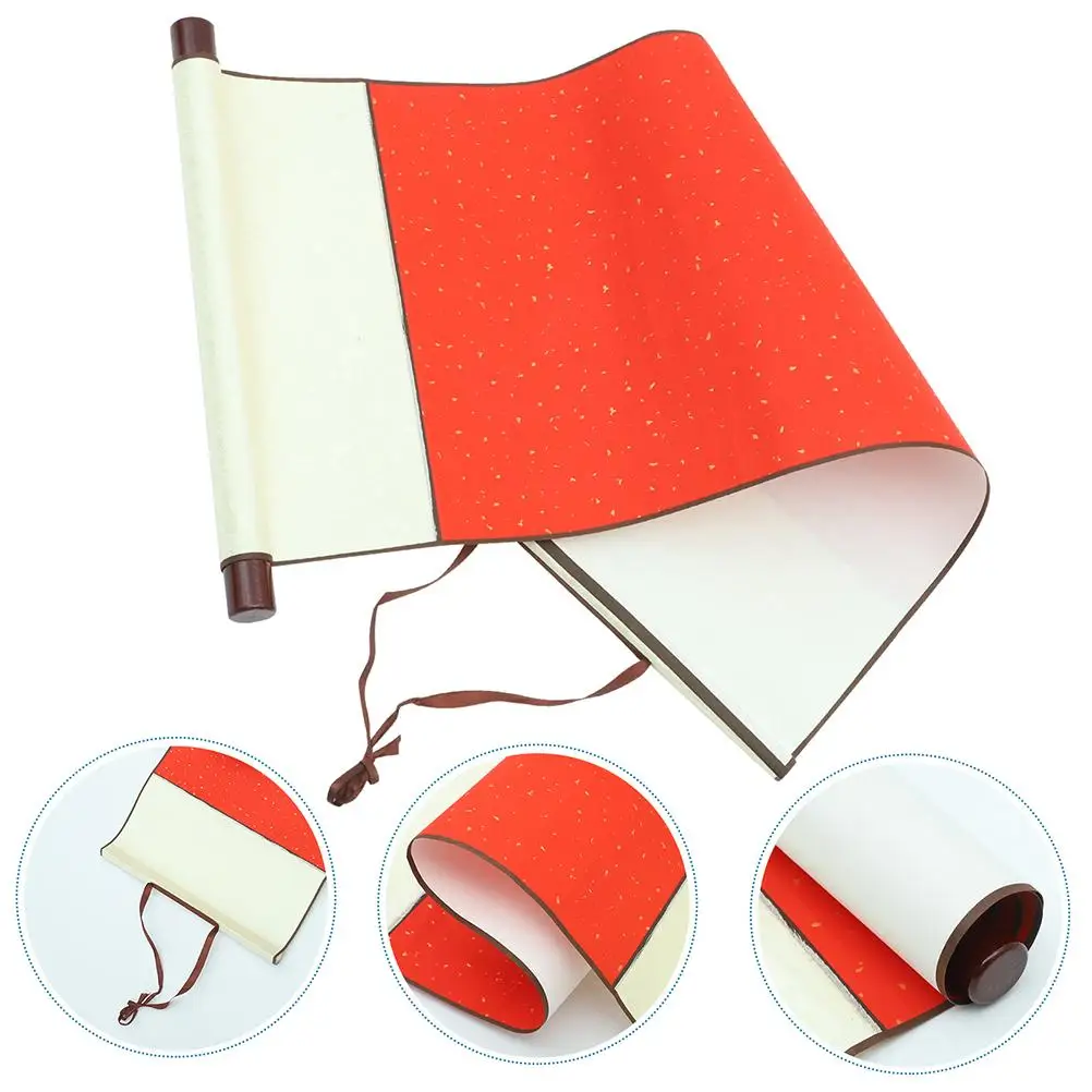 Red Gold Rice Paper Chinese Calligraphy Practicing Scrolls Painting Supply Blank Hanging
