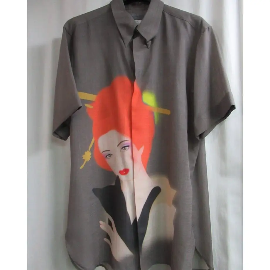 

Топ-Аммамото ® Винтажная рубашка с короткими рукавами и художественным принтом, женская рубашка с лацканами, индивидуальный дизайн ТОП