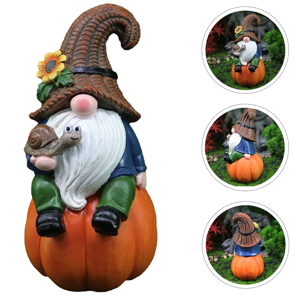 Gnome Statue Garden Gnome Figurine Gnome Sitting On Pumpkin Sculpture Autumn Harvest Yard Gnome Ornament Figurine HalloweenDecor