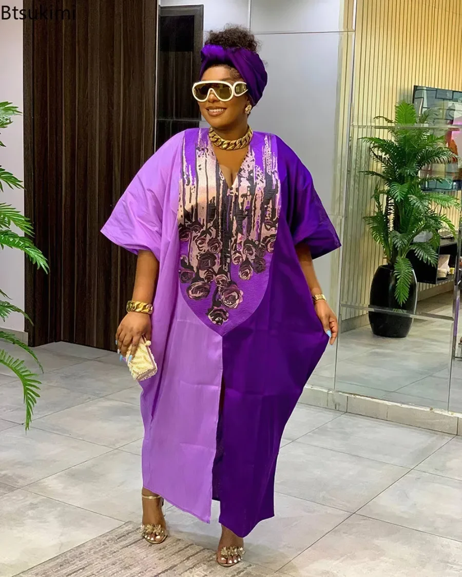African Ethnic Style Long Dresses for Women 2026 Traditional Printed Patchwork Muslim Abayas Hijab Females Loose Robe Plus Size 6