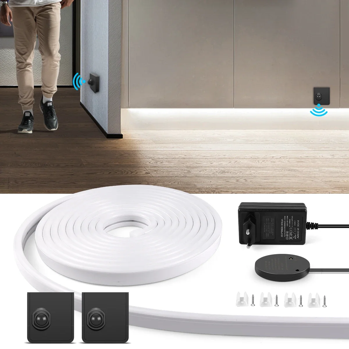 DC24V الذكية النيون LED قطاع ضوء مع المزدوج المنقولة PIR محس حركة مفاتيح USB قابلة للشحن 2/5/10 متر مجموعة لسلالم غرفة النوم